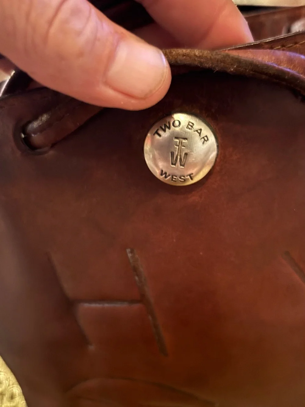 Two Bar West Small Brown Leather Western Tote Purse Embossed Brand Handbag